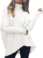 Women's Cozy Turtleneck Sweater with Textured Design and Asymmetric Cut