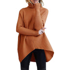 Women's Cozy Turtleneck Sweater with Textured Design and Asymmetric Cut