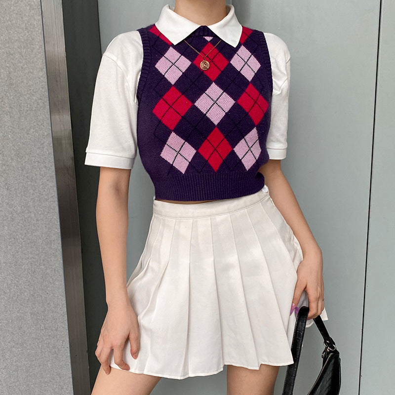 Women's Sleeveless Plaid Knit Top