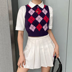 Women's Sleeveless Plaid Knit Top