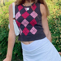 Women's Sleeveless Plaid Knit Top
