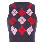 Women's Sleeveless Plaid Knit Top