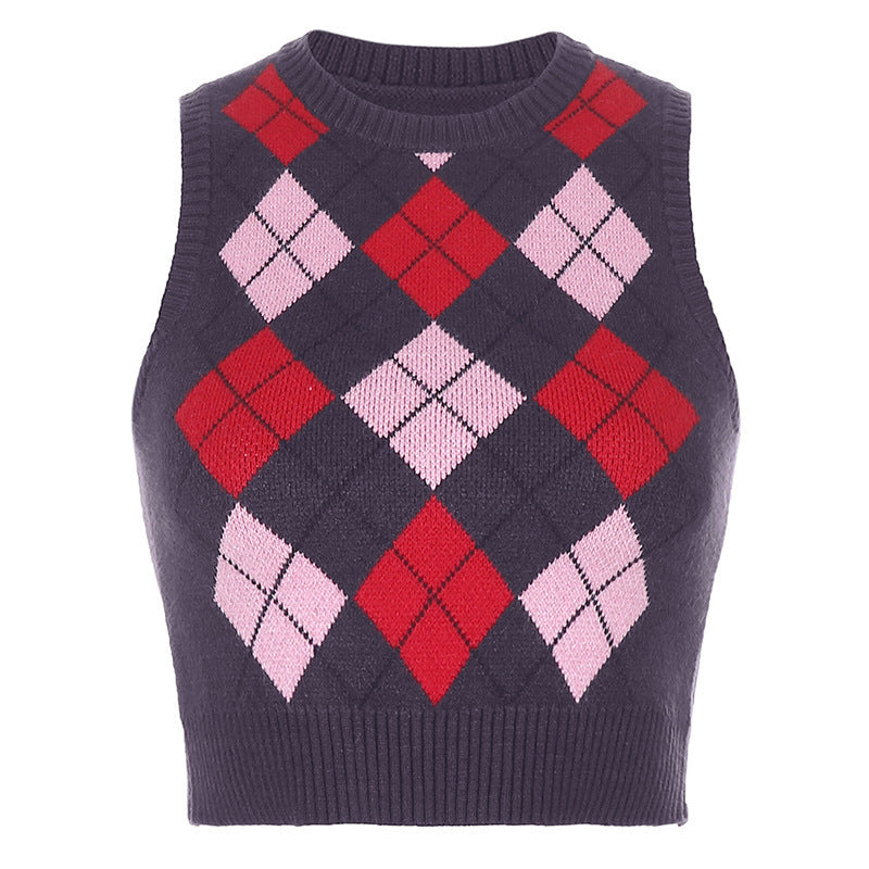 Women's Sleeveless Plaid Knit Top