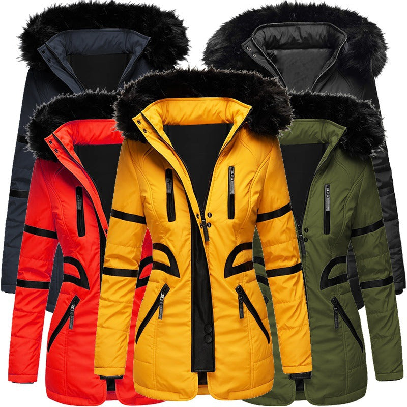 Women's Insulated Parka with Detachable Faux Fur Collar and Versatile Pockets