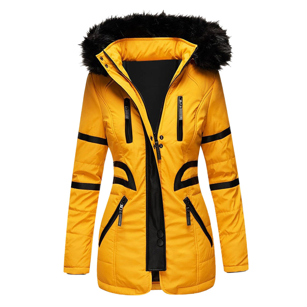 Women's Insulated Parka with Detachable Faux Fur Collar and Versatile Pockets