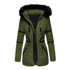 Women's Insulated Parka with Detachable Faux Fur Collar and Versatile Pockets