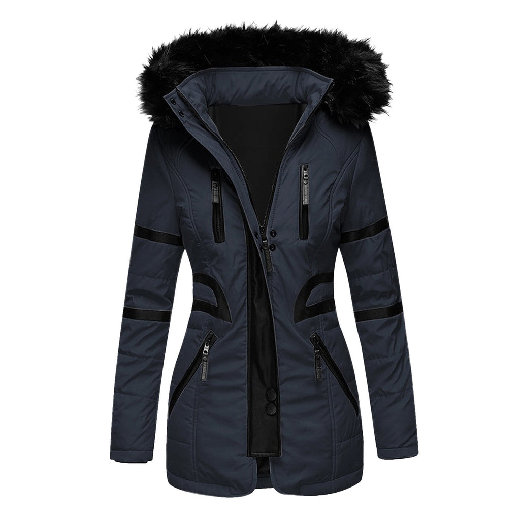 Women's Insulated Parka with Detachable Faux Fur Collar and Versatile Pockets
