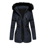 Women's Insulated Parka with Detachable Faux Fur Collar and Versatile Pockets
