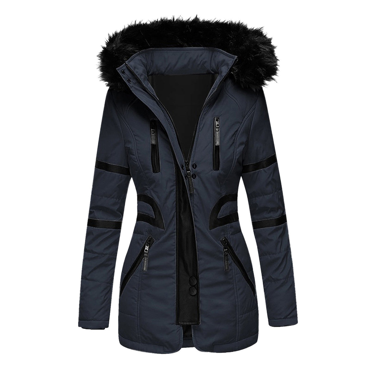 Women's Insulated Parka with Detachable Faux Fur Collar and Versatile Pockets