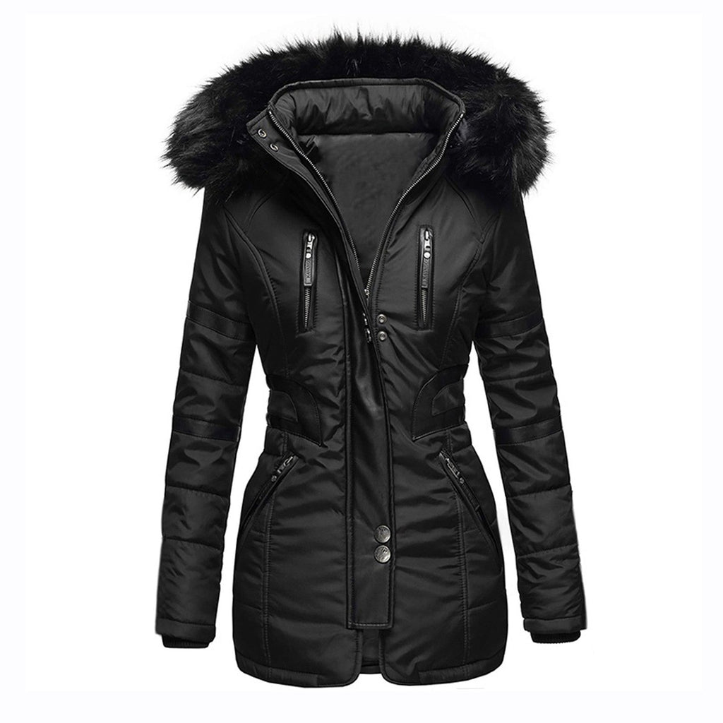Women's Insulated Parka with Detachable Faux Fur Collar and Versatile Pockets