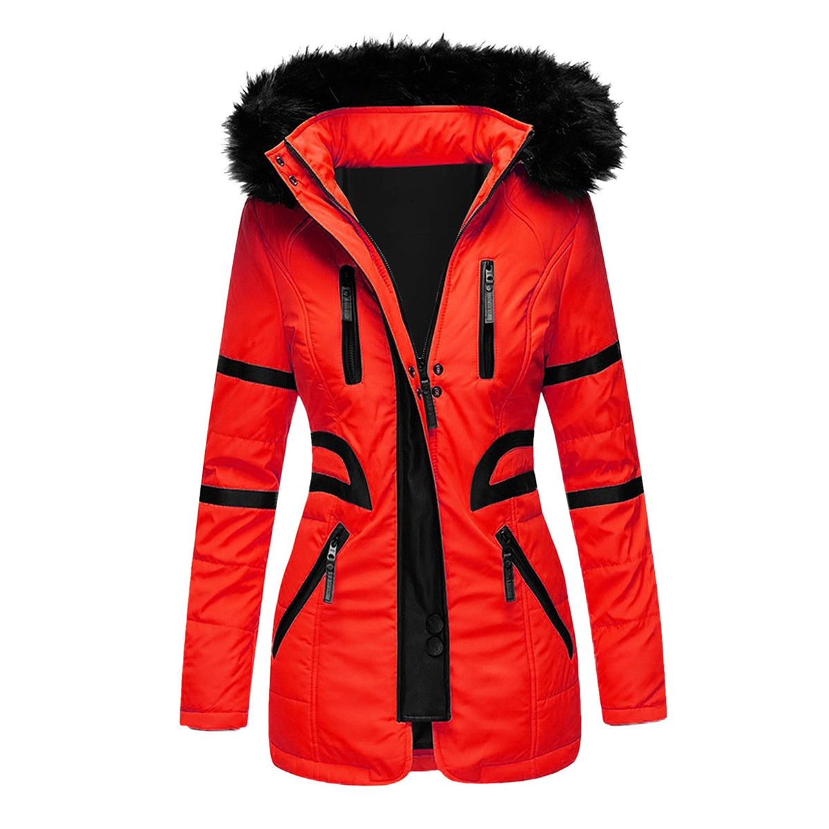 Women's Insulated Parka with Detachable Faux Fur Collar and Versatile Pockets