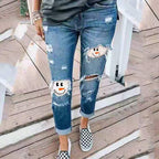 Women's Boyfriend Jeans with Creative Appliqués