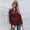 Elegant Satin Shirt Blouse with Waist Belt