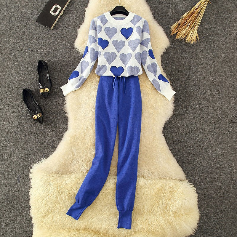 Women's Cozy Heart Pattern Lounge Set