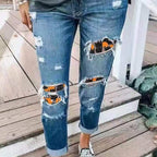 Women's Boyfriend Jeans with Creative Appliqués