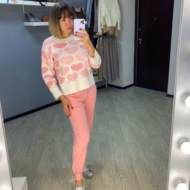 Women's Cozy Heart Pattern Lounge Set
