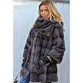 Women's Fluffy Faux Fur Coat with High Collar and Side Pockets