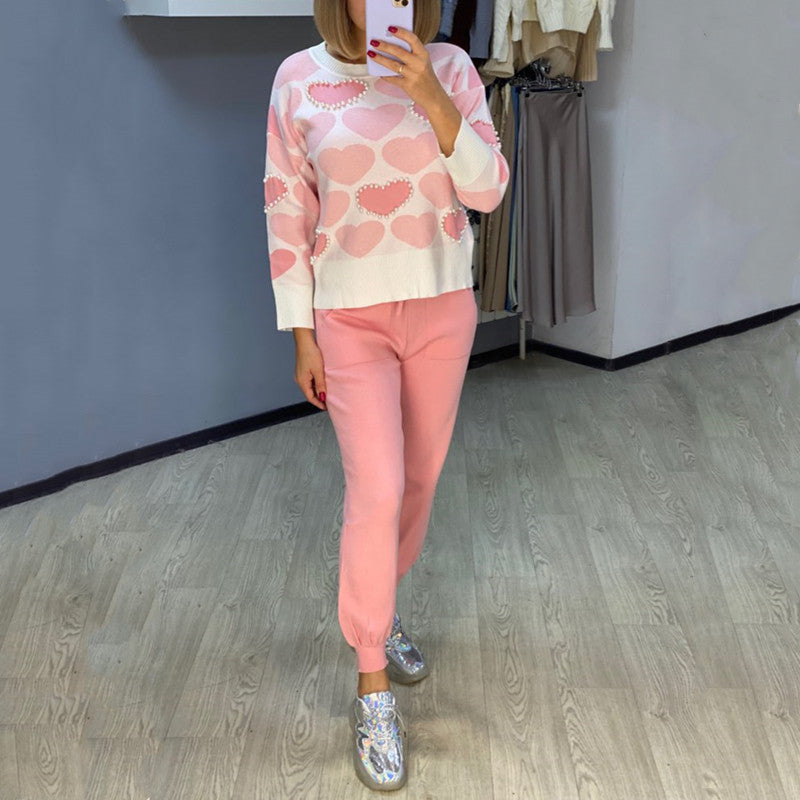 Women's Cozy Heart Pattern Lounge Set