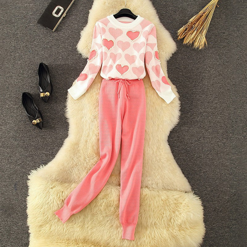 Women's Cozy Heart Pattern Lounge Set