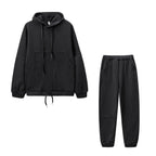 Women's Casual Hooded Suit with Pockets and Adjustable Waist
