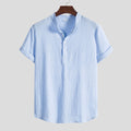 Women's Short-Sleeve Shirt with Textured Stand-Up Collar and Button Detail