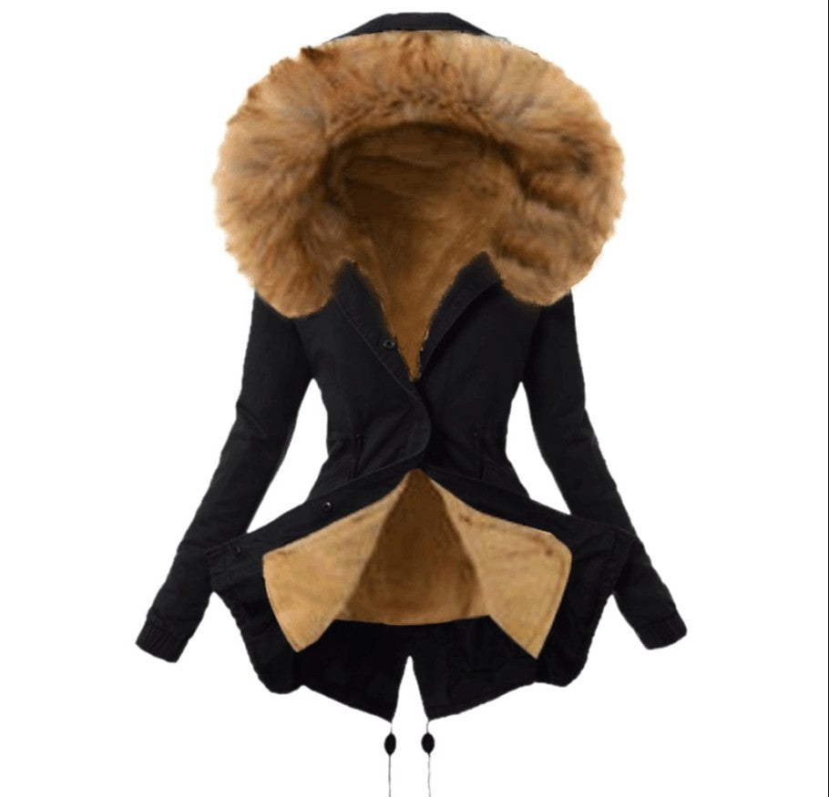 Women's Fashionable Parka with Detachable Fur Collar