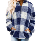 Women's Fleece Pullover with Plaid Pattern