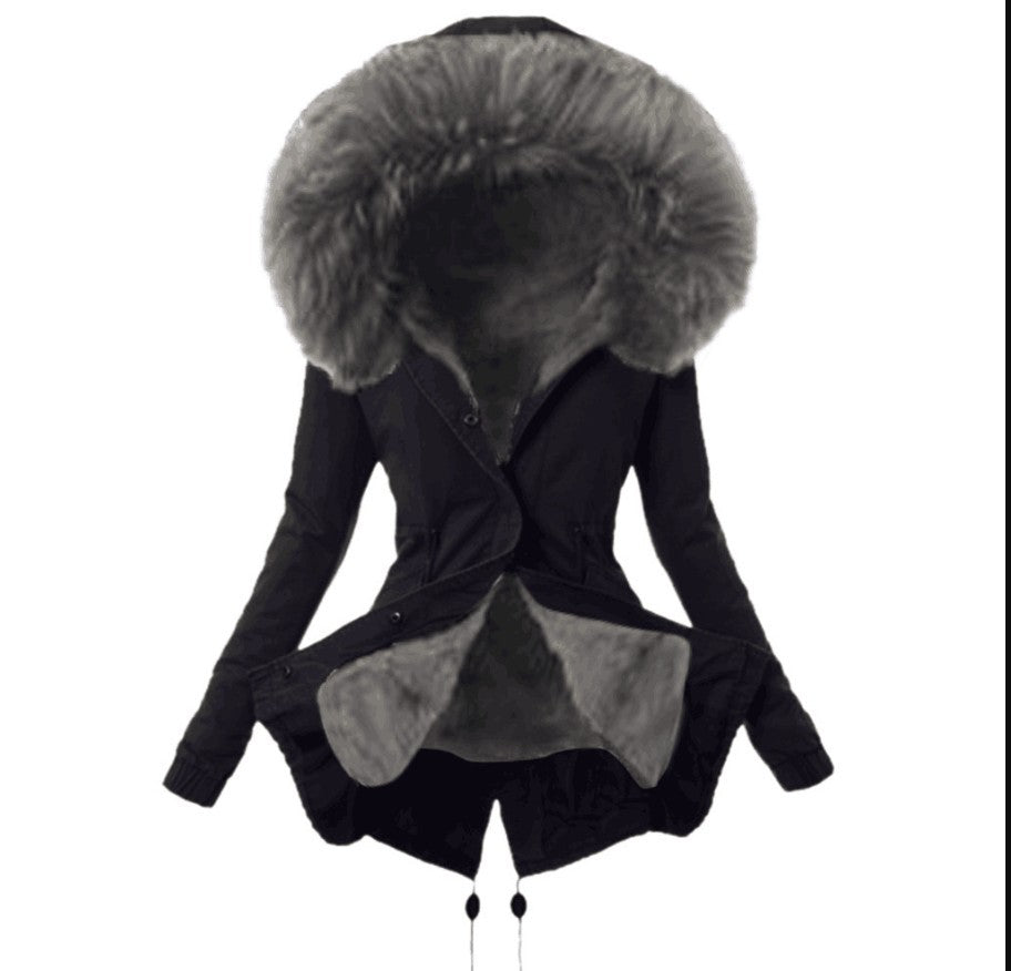 Women's Fashionable Parka with Detachable Fur Collar