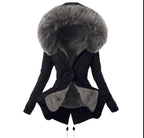 Women's Fashionable Parka with Detachable Fur Collar