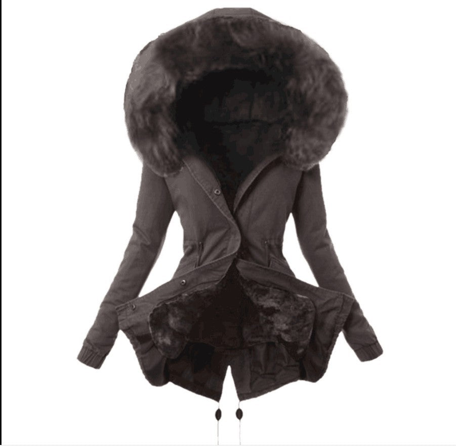 Women's Fashionable Parka with Detachable Fur Collar