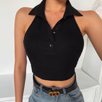 Women's Boat Neck Top with Button Details