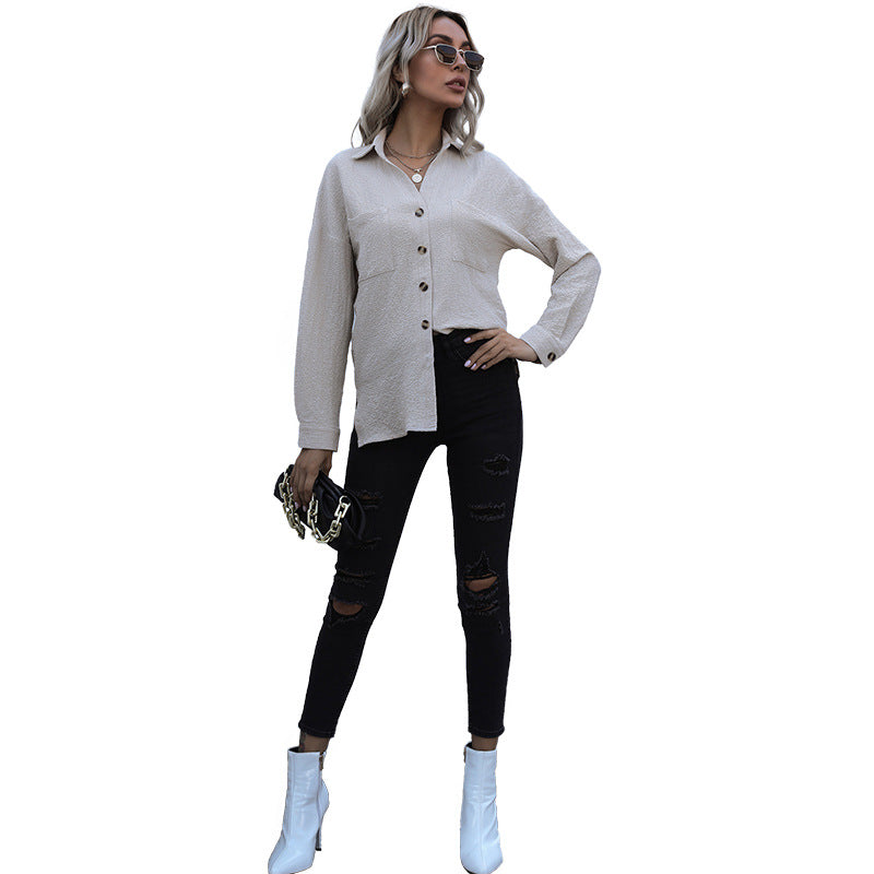 Women's Button-Down Shirt with Knot Detail