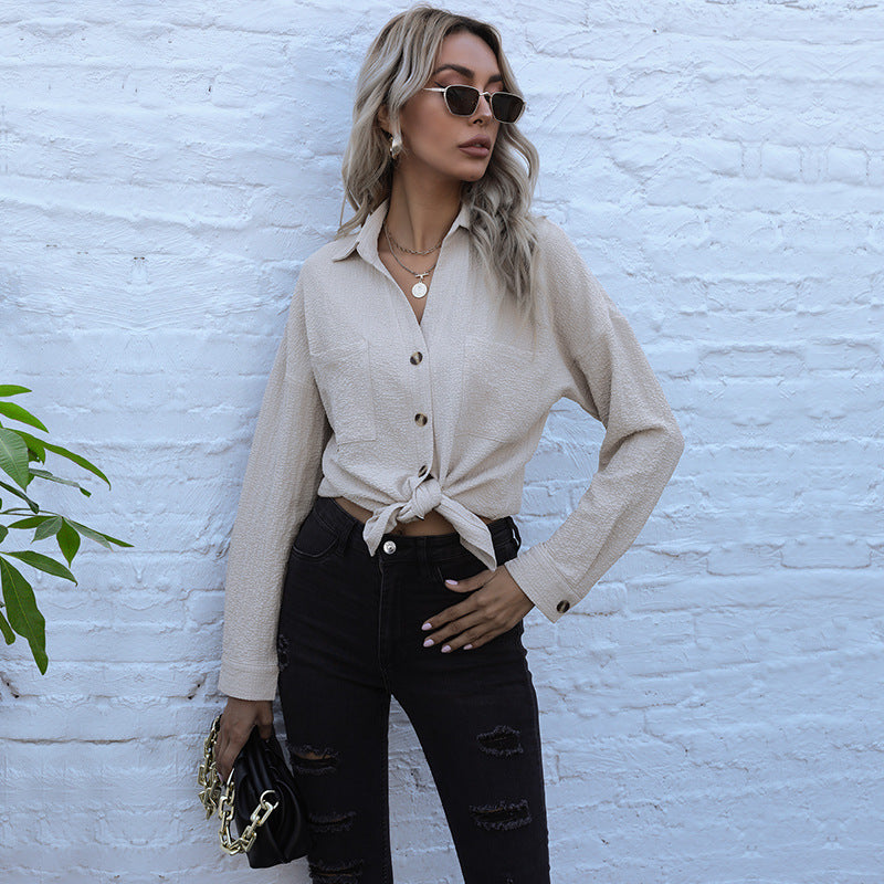 Women's Button-Down Shirt with Knot Detail