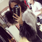 Women's Elegant Faux Fur Cape Jacket with Shoulder Pads
