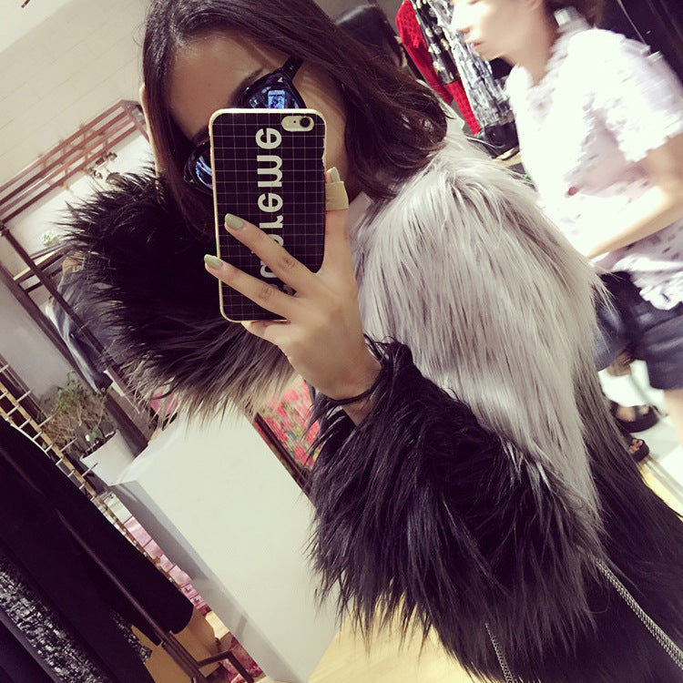 Women's Elegant Faux Fur Cape Jacket with Shoulder Pads