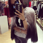 Women's Elegant Faux Fur Cape Jacket with Shoulder Pads