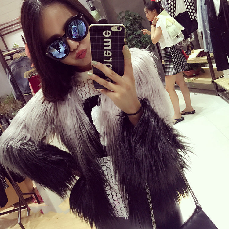 Women's Elegant Faux Fur Cape Jacket with Shoulder Pads