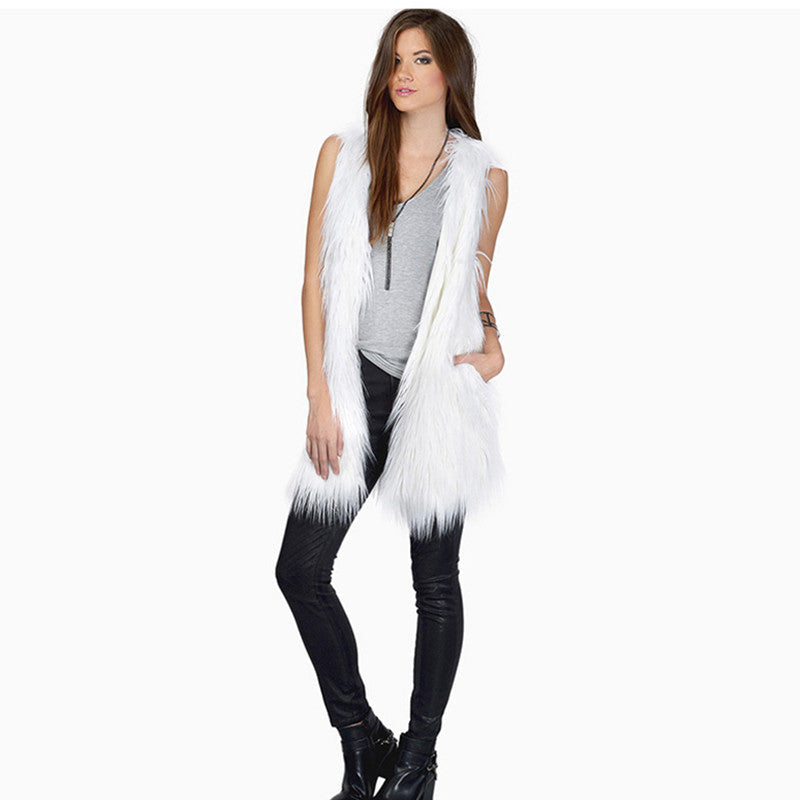 Elegant Faux Fur Vest with Side Pockets