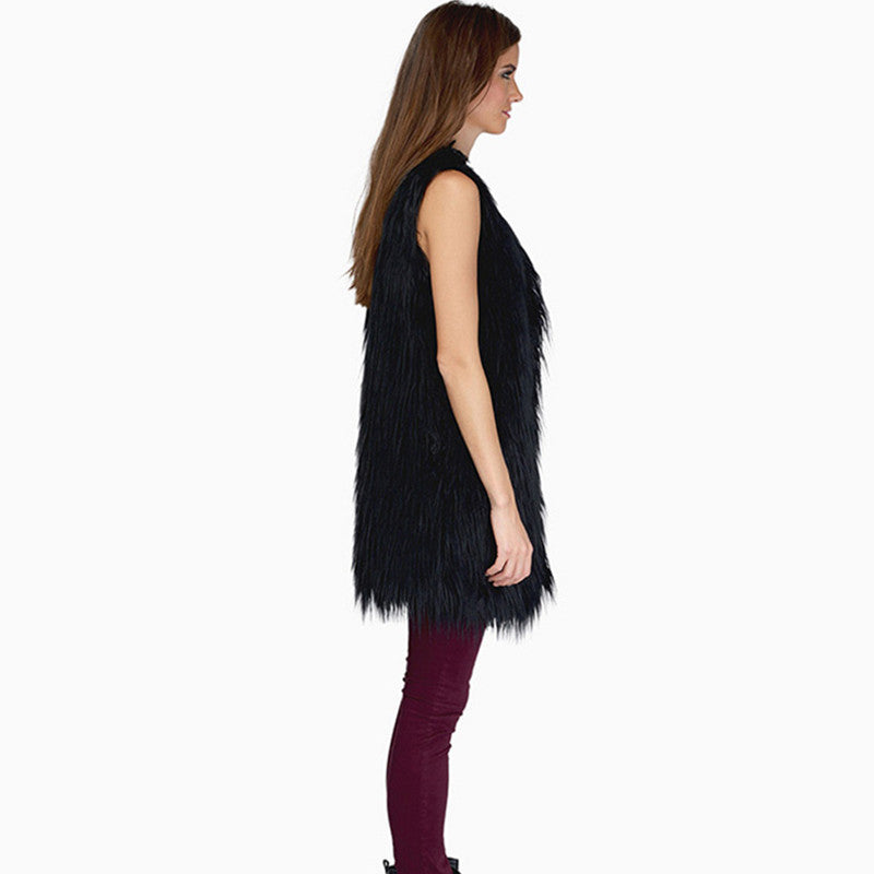 Elegant Faux Fur Vest with Side Pockets