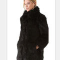 Women's Elegant Faux Fur Coat with Voluminous Collar and Practical Pockets