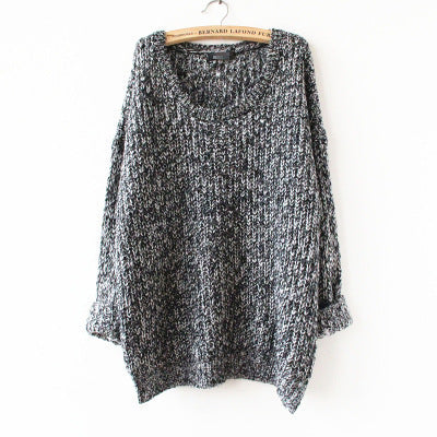 Women's Open-Silhouette Chunky Knit Sweater with Wide Crew Neck