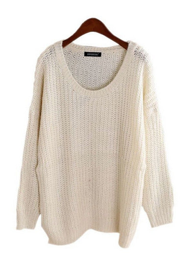 Women's Open-Silhouette Chunky Knit Sweater with Wide Crew Neck
