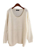 Women's Open-Silhouette Chunky Knit Sweater with Wide Crew Neck