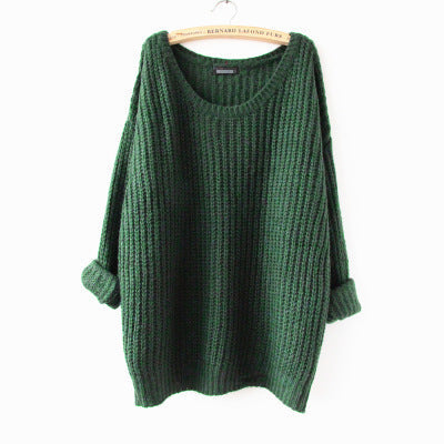 Women's Open-Silhouette Chunky Knit Sweater with Wide Crew Neck