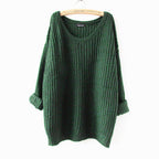 Women's Open-Silhouette Chunky Knit Sweater with Wide Crew Neck
