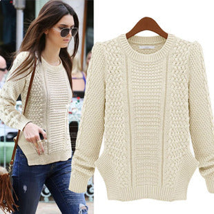 Women's Chunky Knit Sweater with Textured Pattern and Casual Fit