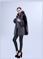 Women's Fluffy Faux Fur Cape with Voluminous Collar and Side Pockets