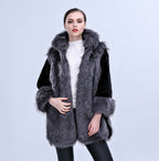 Women's Fluffy Faux Fur Cape with Voluminous Collar and Side Pockets