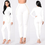 Women's High-Waisted Leggings with Decorative Lace-Up Detail