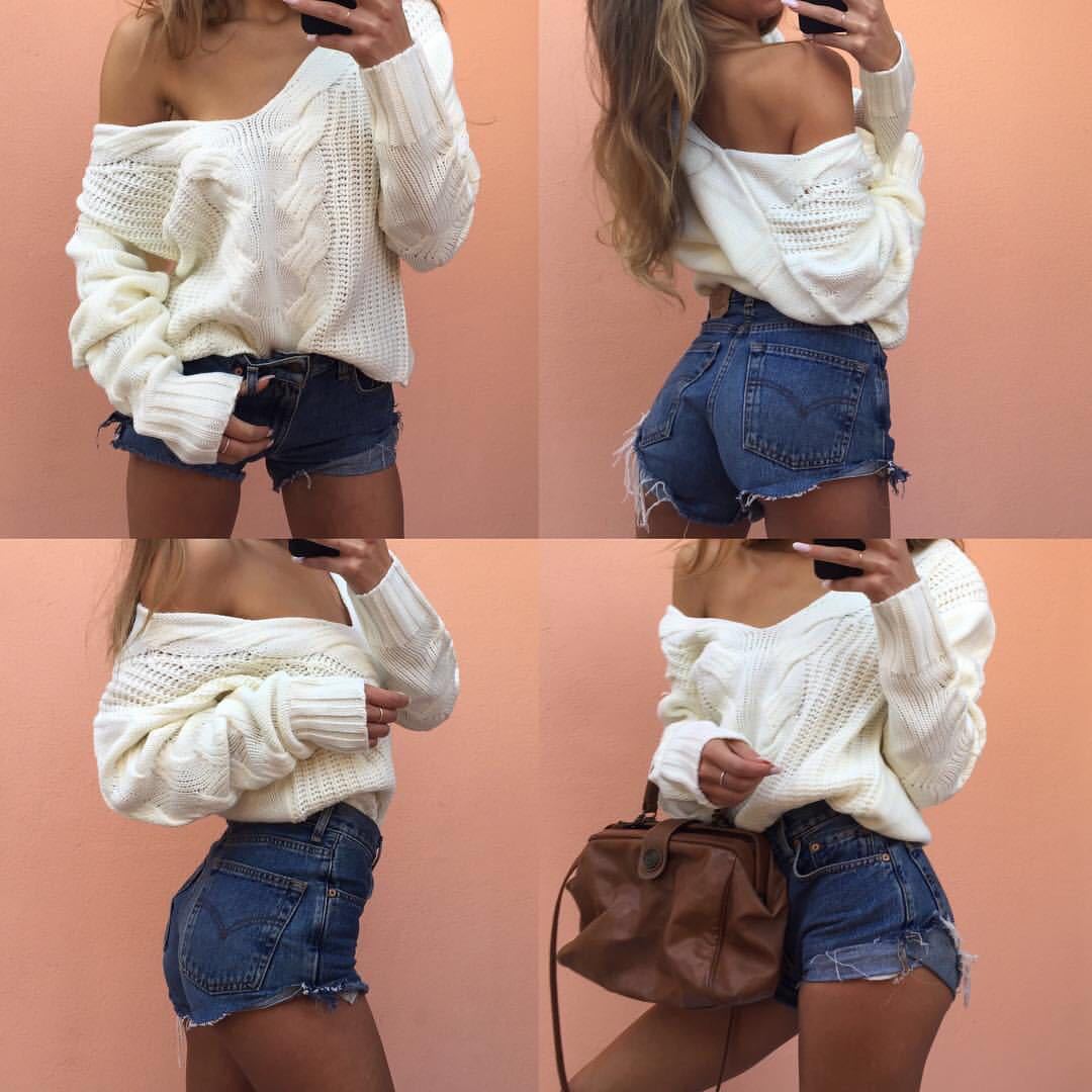 Women's Chunky Knit Sweater with Open Shoulder and Cable Pattern